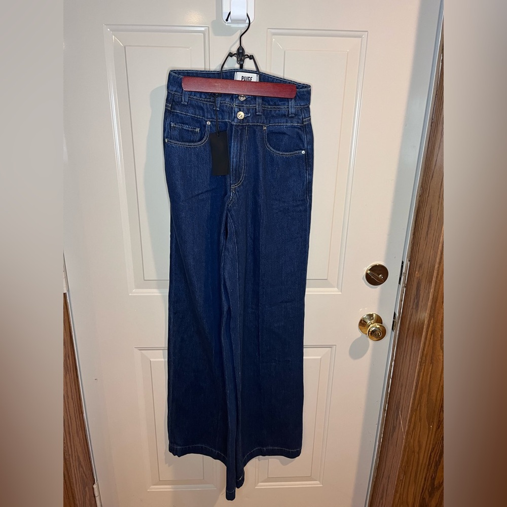 PAIGE Vintage Wide Leg Jeans Dark Wash Size 24 High Rise - Picture 3 of 11